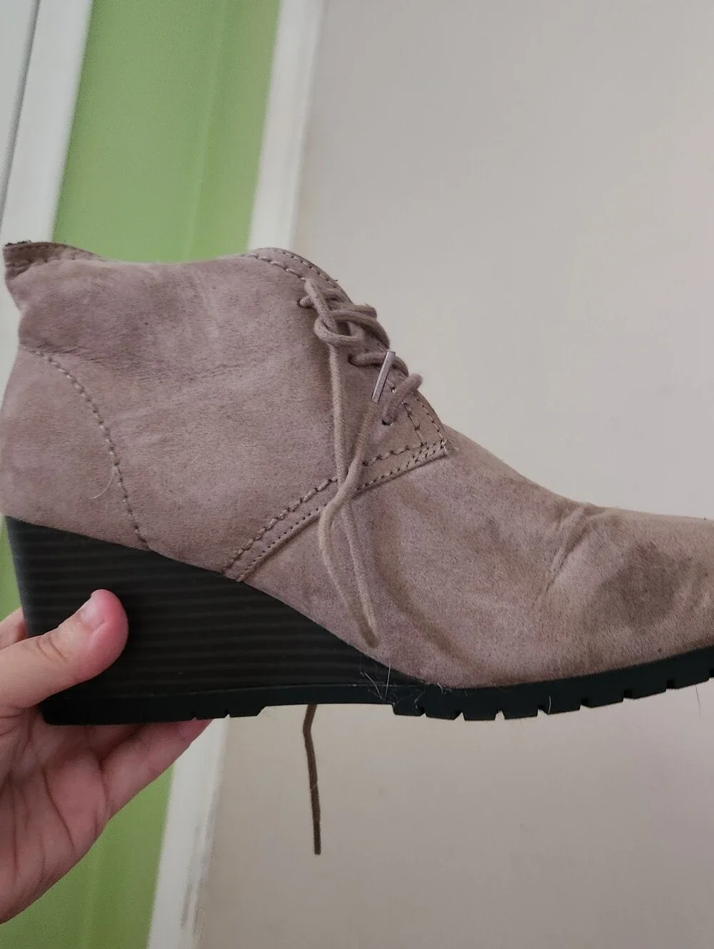 Wedge Lace-Up Ankle Boot in Taupe